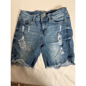 True Craft Womens Distressed Bermuda Denim Shorts Blue Medium Wash Size 3R